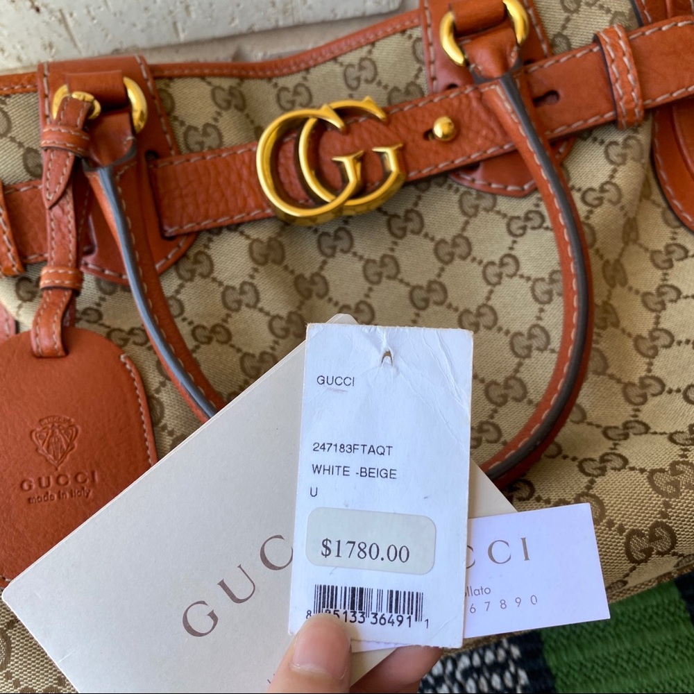 Gucci Orange GG Canvas Running Tote Bag Purse Med - Picture 7 of 16